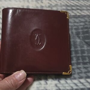 Cartier Rich Brown Leather Card Holder with Gold Accents